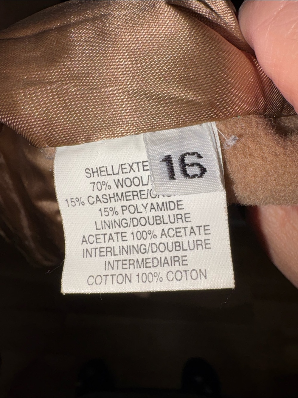 Women's Double-Breasted Tan Pea Coat 85% Wool et 15% cachemire - Picture 8 of 10